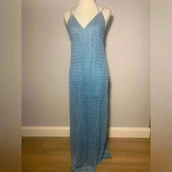 Forever 21 Dresses & Skirts - Crochet Maxi lined Halter Dress By Forever 21 SZ Medium Blue Mermaid Sexy Boho